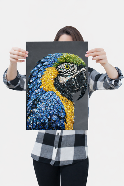 Blue & Gold Macaw - Ready to Rhinestone Canvas