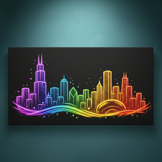 Chicago Skyline ready to rhinestone canvas featuring Willis Tower and iconic city silhouette on a deep black background, 20x10 horizontal format