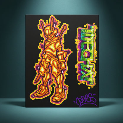 Colorful graphic of a robot with 'Mecha' text on a black background