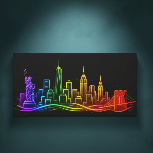 New York City Skyline ready to rhinestone canvas featuring the Empire State Building and Manhattan silhouette on a deep black background, 20x10 horizontal format