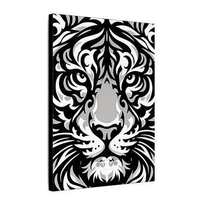 Close-up detail of Rajin tiger rhinestone canvas showing intricate black and white stripe pattern and defined crystal placement zones on art-grade matte canvas