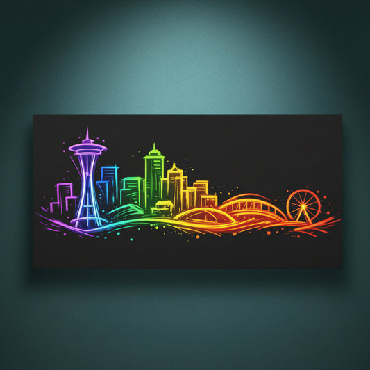 
Seattle Skyline ready to rhinestone canvas featuring the Space Needle and city skyline silhouette on a deep black background, 20x10 horizontal format