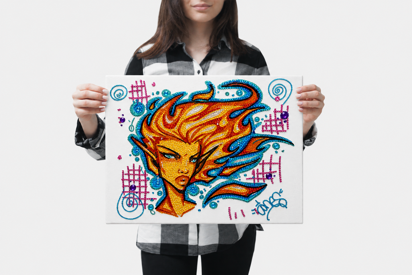 She Moves Like Fire (Original Drawing) - Ready to Rhinestone Canvas
